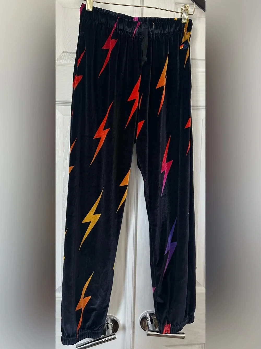 Aviator Nation Black Velvet Hoodie and pants set Multicolor Lightning Bolt